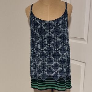 CAbi Navy and Green Patterned Camisole